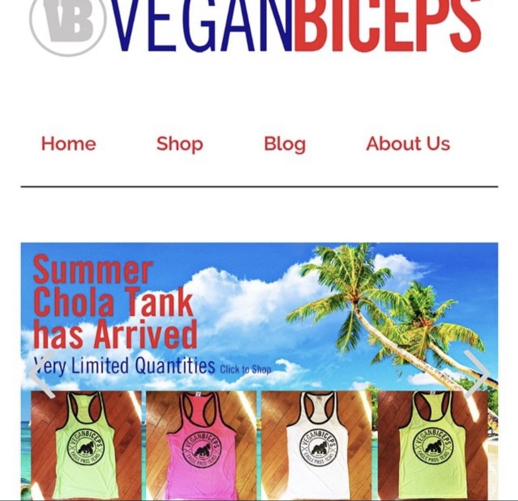 Página de la tienda en línea de Vegan Biceps